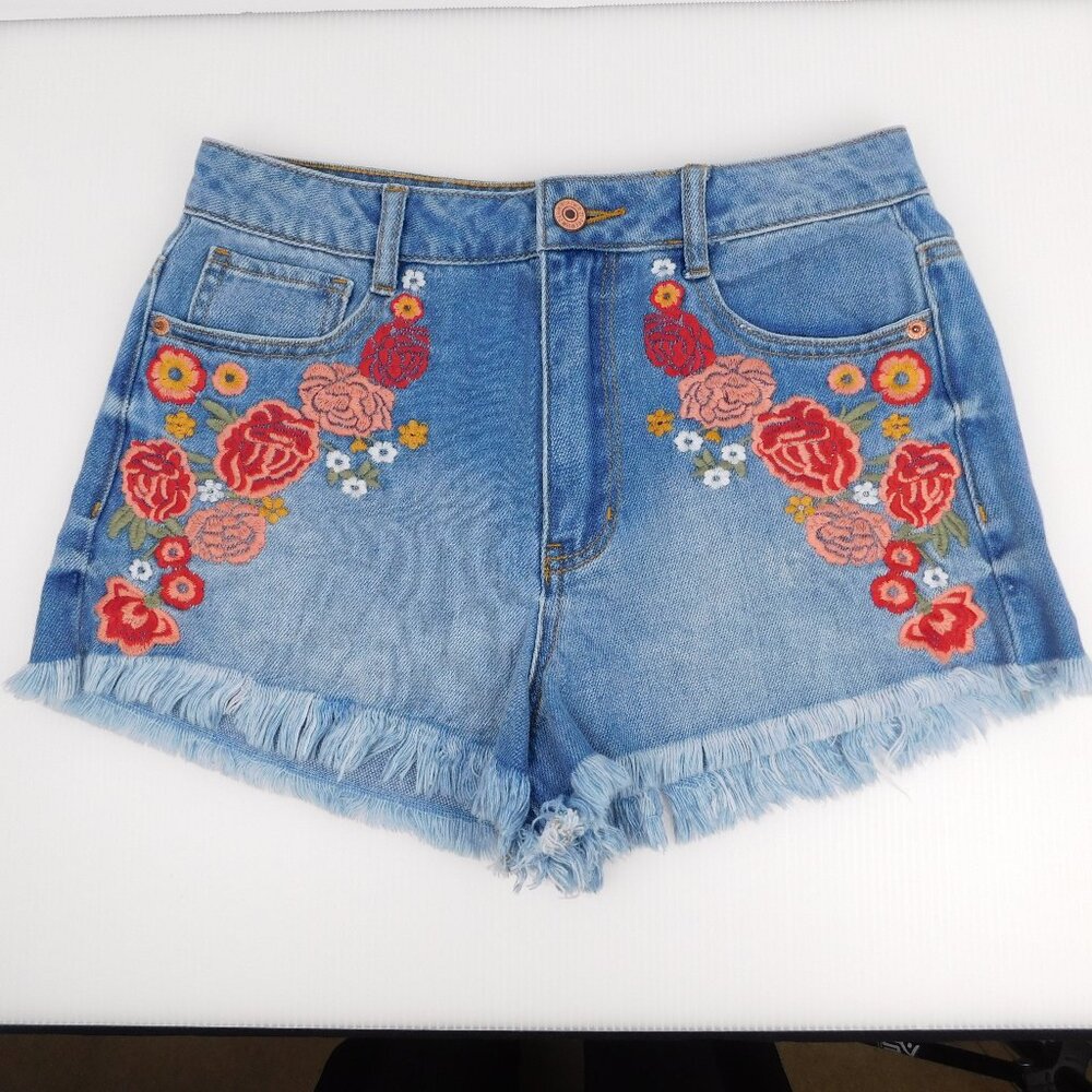 Forever 21 Denim High Rise Floral Short Shorts 26 (7725)